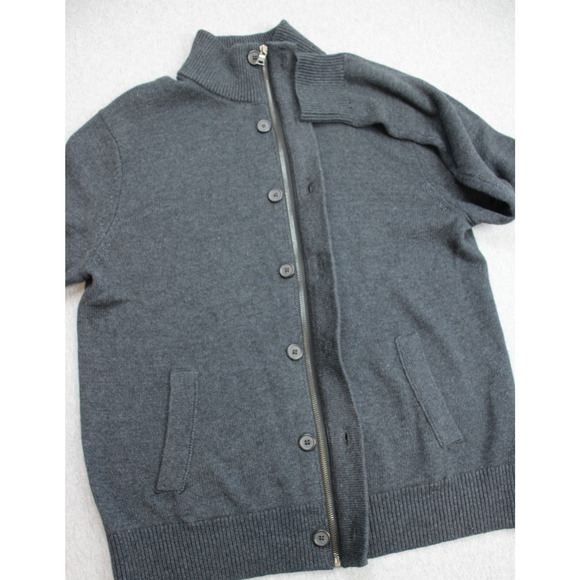 Banana Republic Sweater Mens Large Gray Jacket Full Zip Buttons Cotton Wool Mock - Picture 5 of 7